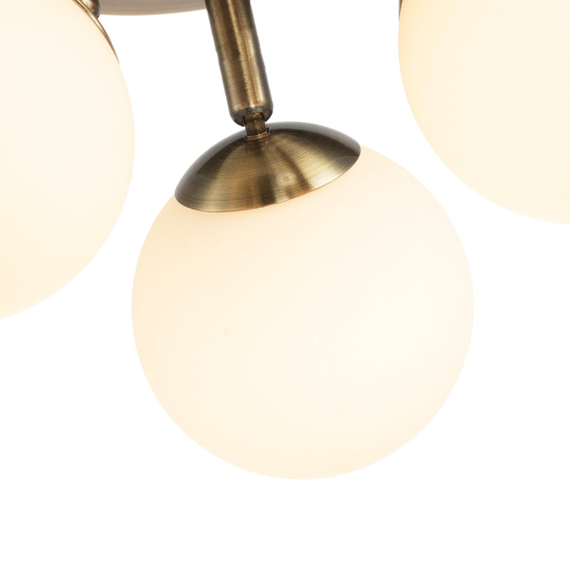 Alie Modern Triple Opal Glass Globe IP44 Rated Bathroom Ceiling Light, Antique Brass