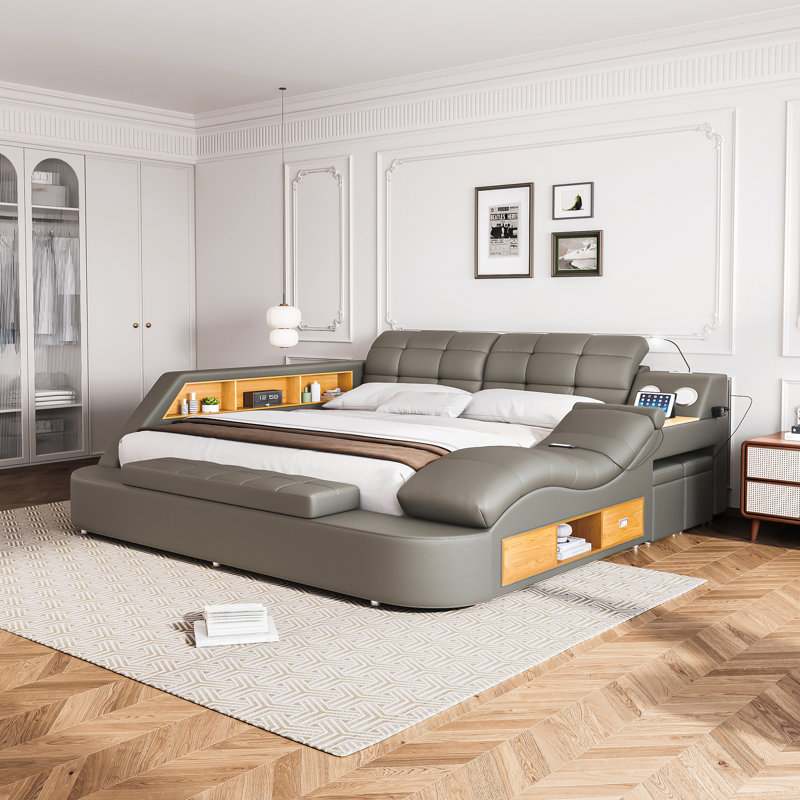 Upholstered Sleigh Bed, Gray, King