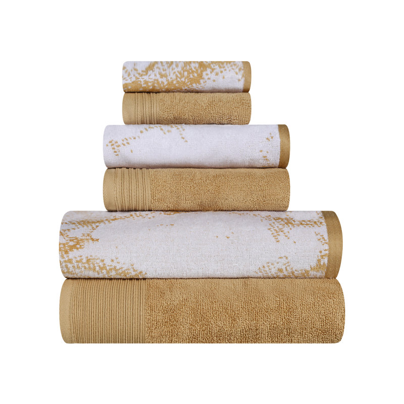 Kreager 500 GSM 100% Cotton Quick-Drying 6 Piece Marble & Solid Assorted Towel Set, 6 Piece Towel Set, Bronze 