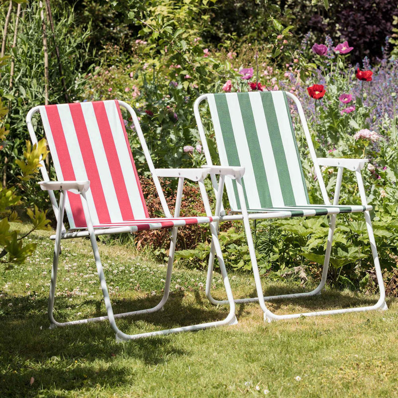 Folding Metal Beach Chairs - Stripe, Red/Green