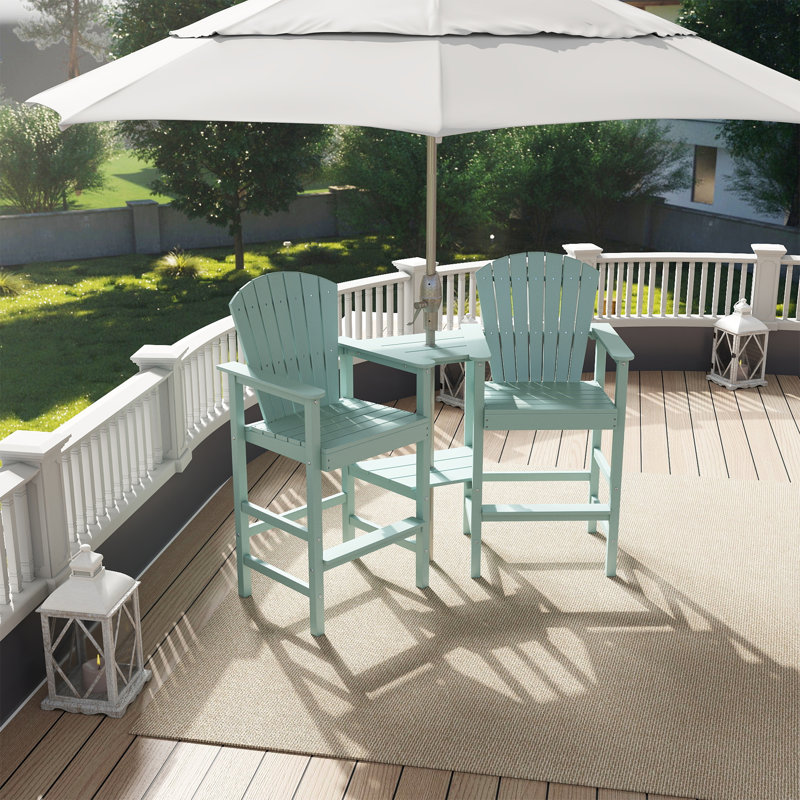 Tall Adirondack Chair Set Of 2, Hdpe Balcony Chairs With Connecting Tray, Two Cup Holders, Aruba Blue