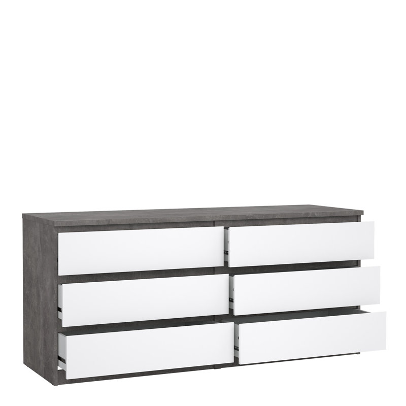 Caton 6 - Drawer Chest of Drawers, Concrete/White High Gloss