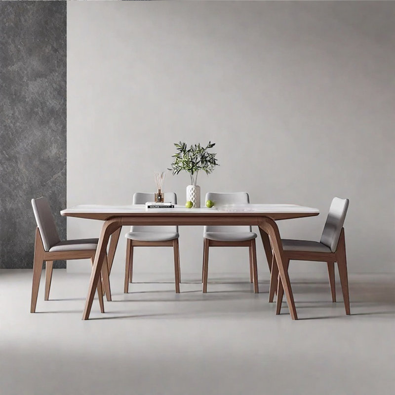 Simple rectangular solid wood legs rock table, 29.53"H x 63"L x 31.5"W
