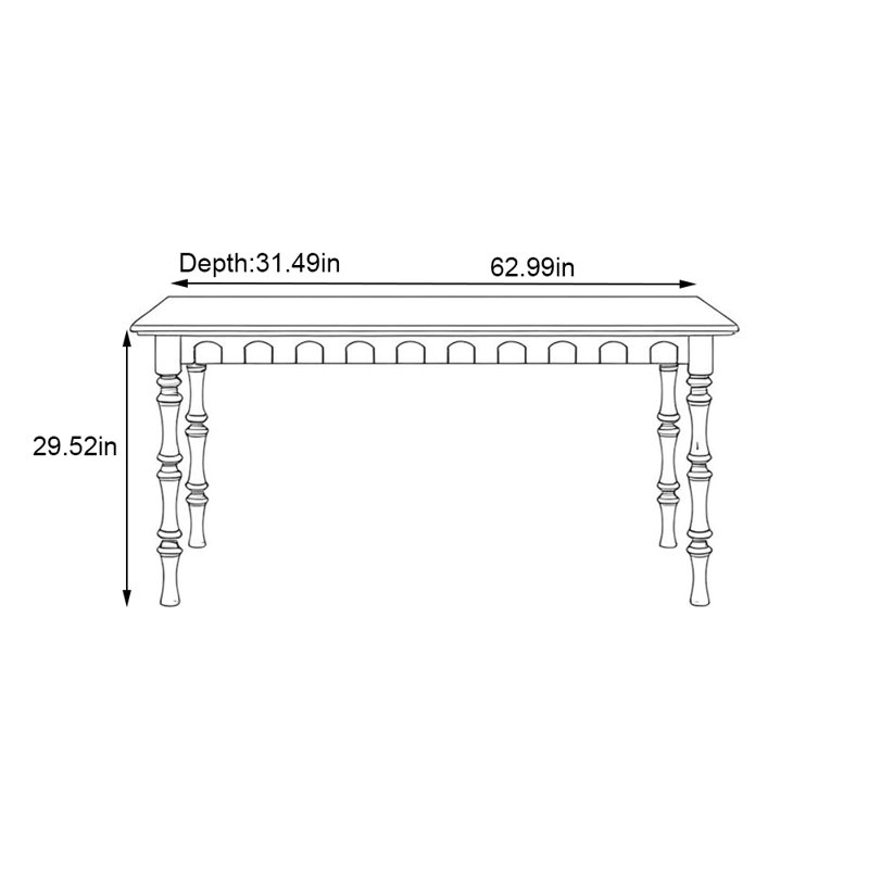 Table de salle à manger en bois massif à finition naturelle, H 29,52 po x L 62,99 po x l 31,49 po
