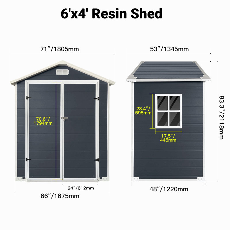 6Ft X 4Ft Plastic Outdoor Storage With Floor And Lockable Door Plastic Garden Shed For Backyard, Lawn, Cold Grey, Cold Gray