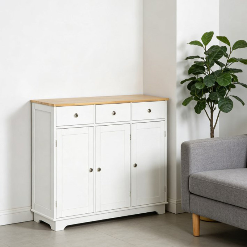 Wynnwood  39.75'' Wide 3 Drawer Sideboard, White/Silver