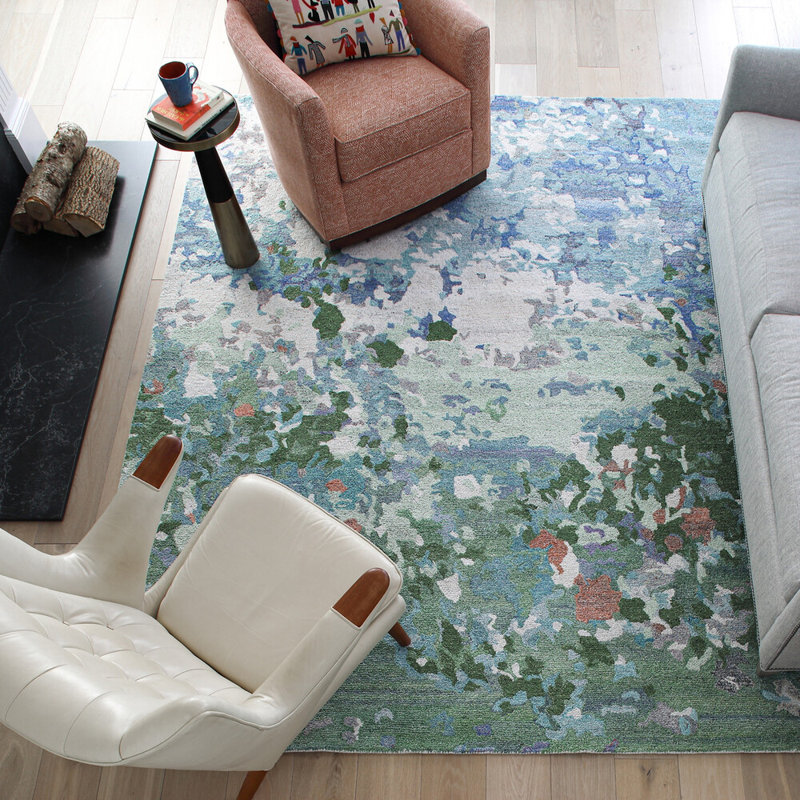 Wildflowers Hand-Tufted Recycled Polyester Indoor/Outdoor Blue Area Rug, Runner 2'6" x 8'