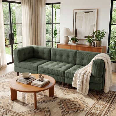 3 - Piece Upholstered Green Tufted Corduroy Modular Sectional with Pillow Back