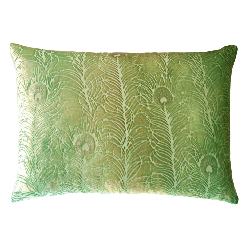 Lumbar Velvet Pillow Cover & Insert, Grass, Rectangle 14"H x 20"W