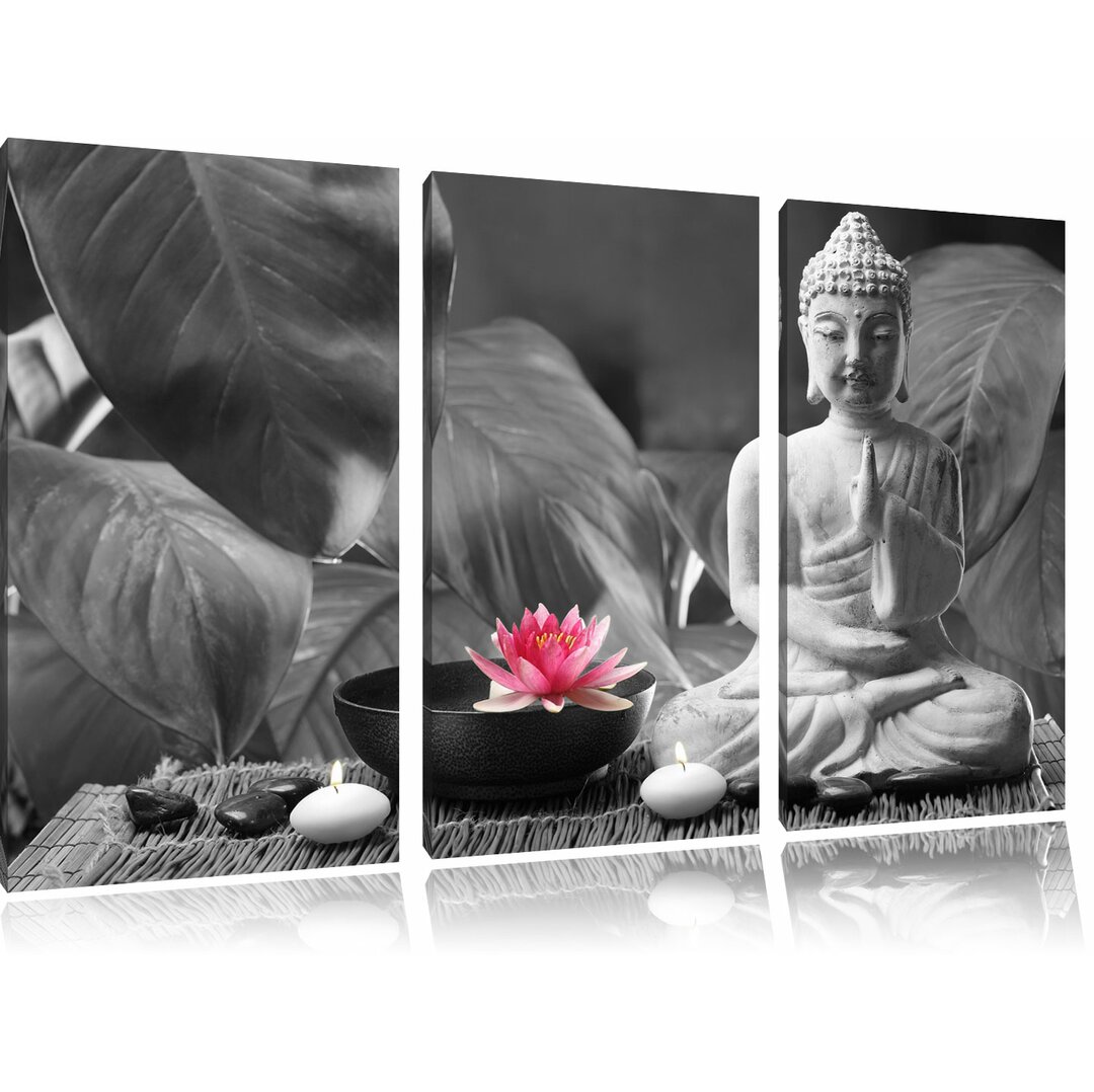 3-tlg. Leinwandbilder-Set „Buddha mit Seerose", Fotodruck