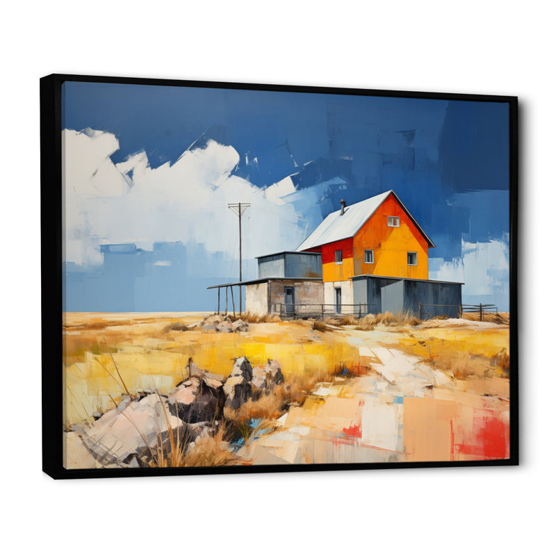 Mariele " Farmhouse Farmstead Abstraction II ", H 34 po x l 44 po x P 1,5 po, Cadre flottant noir