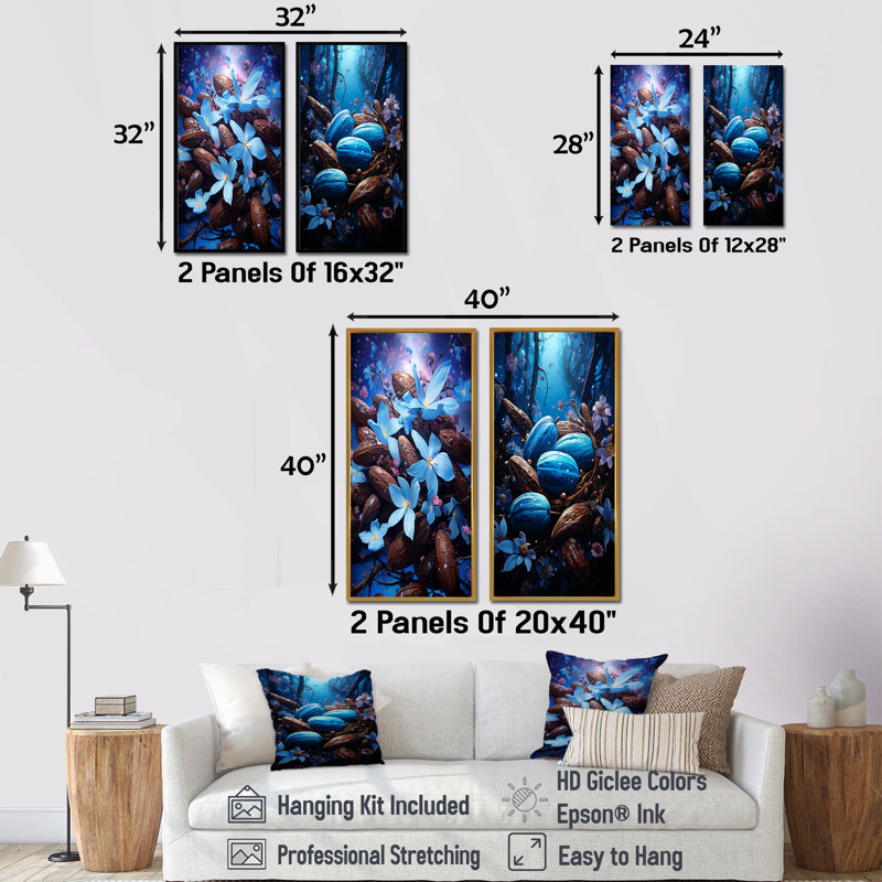 Cacao bleu cosmos brun - ensemble de 2 décorations murales cacao, H 28 po x l 25 po, Toile tendue