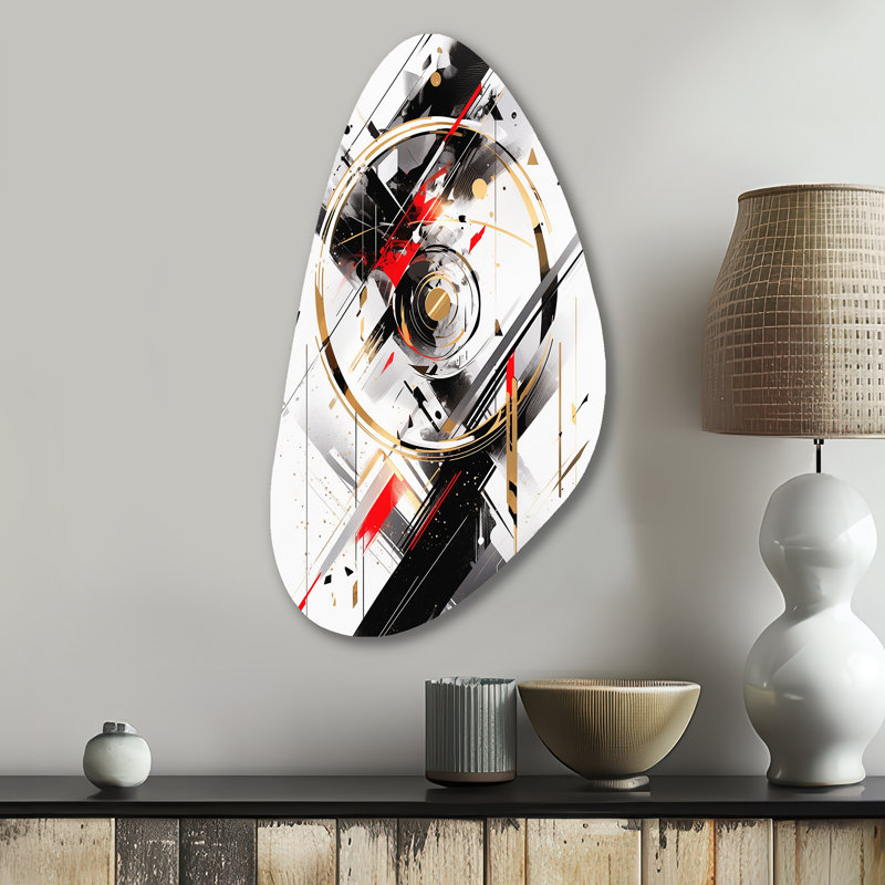 Tourbillon noir et rouge à facettes multiples - cubisme, forme murale en métal, reproduction d'art asymétrique noire