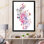 Ours polaire bleu et rose - Bouquet de fleurs - peinture sur toile