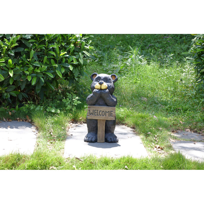 Bear Leans on Welcome Sign Weather Resistant Plastic Animals Garden Sign