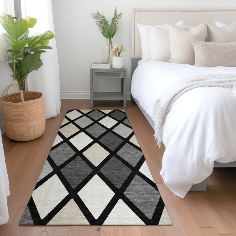 Premium Machine Washable Prisco Black Rug, Runner 2'3" x 7'6"