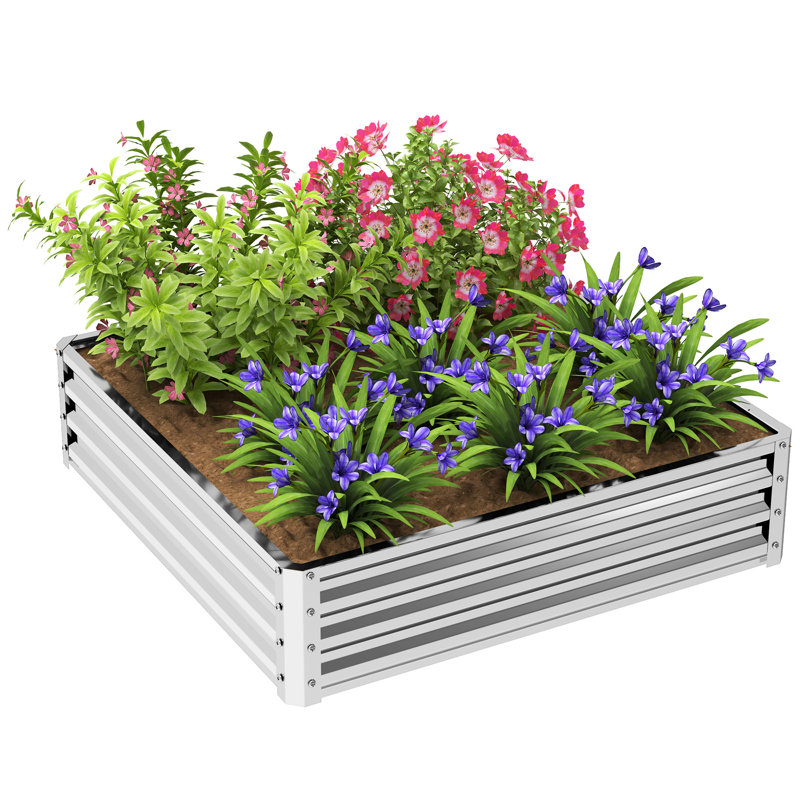 Outsunny 432L Raised Garden Bed, 120 x 120 x 30cm, Silver Tone