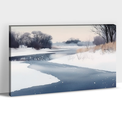Grand paysage d'hiver, art mural sur toile pour le salon, chambre à coucher, rivière enneigée, impressions sur toile, photos d'hiver moderne, 24 po x 36 po