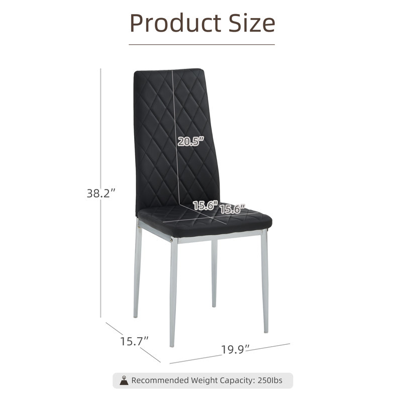 Tianee Black PU Leather Lattice Design Dining Side Chair(Set of 6), 6