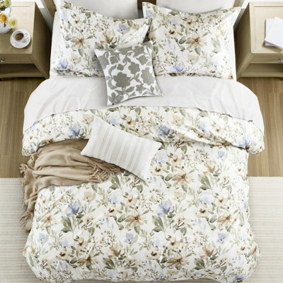 Couette 5 pièces en coton très grand / très grand avec un imprimé floral vif, 300Tc pour un look luxueux et confortable, un rembourrage moelleux 300G / m², une couverture confortable, un design Bartack, assorti