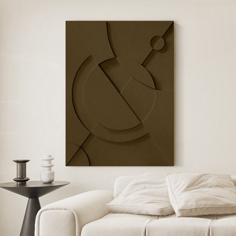 Peintures décoratives tridimensionnelles à lignes géométriques minimalistes pour le salon, H 39,37 po x l 27,56 po, Brun