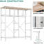 Commode 9 tiroirs, tour de rangement en tissu gris clair, unité de rangement haute pour la chambre, le salon, le couloir, placards - structure en acier robuste, plateau en bois et bacs à tirer
