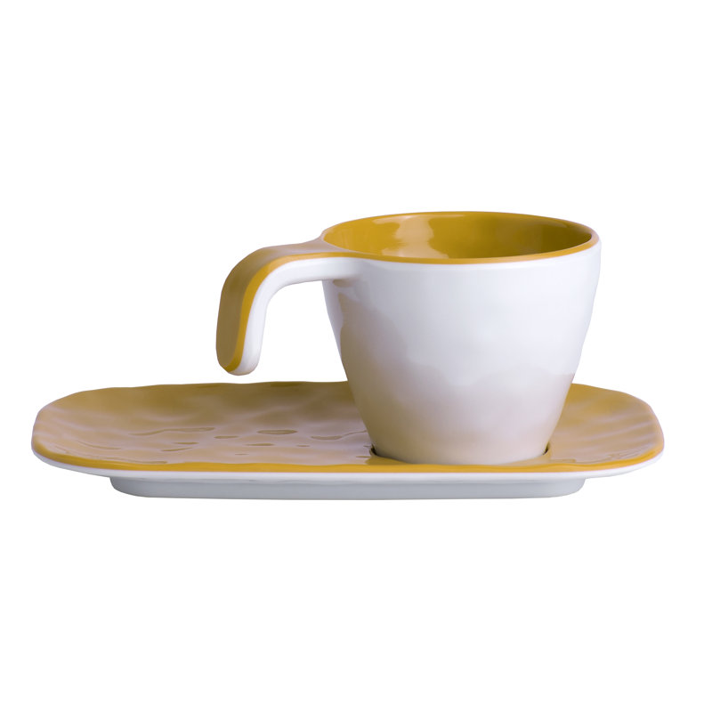 Waw Melamine Mug, Mustard/White