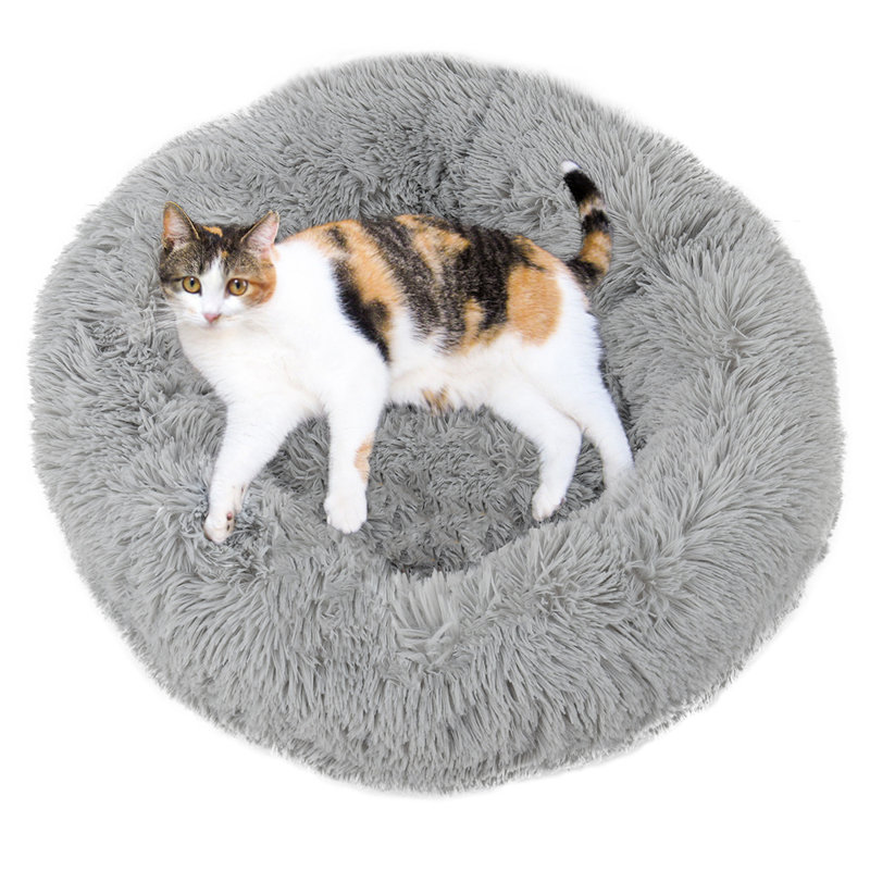 Lit pour animal de compagnie rond en forme de beignet Fluffy Pet Bed, Gris
