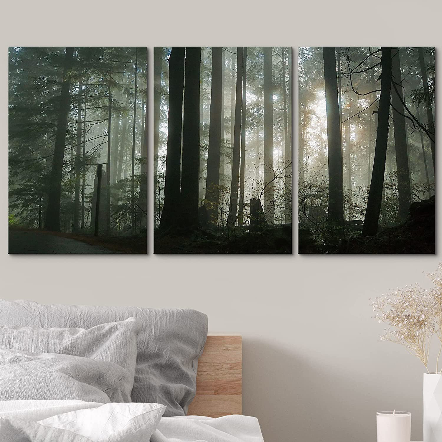 IDEA4WALL Foggy Forest - 3 Piece Wrapped Canvas Graphic Art Print Set ...
