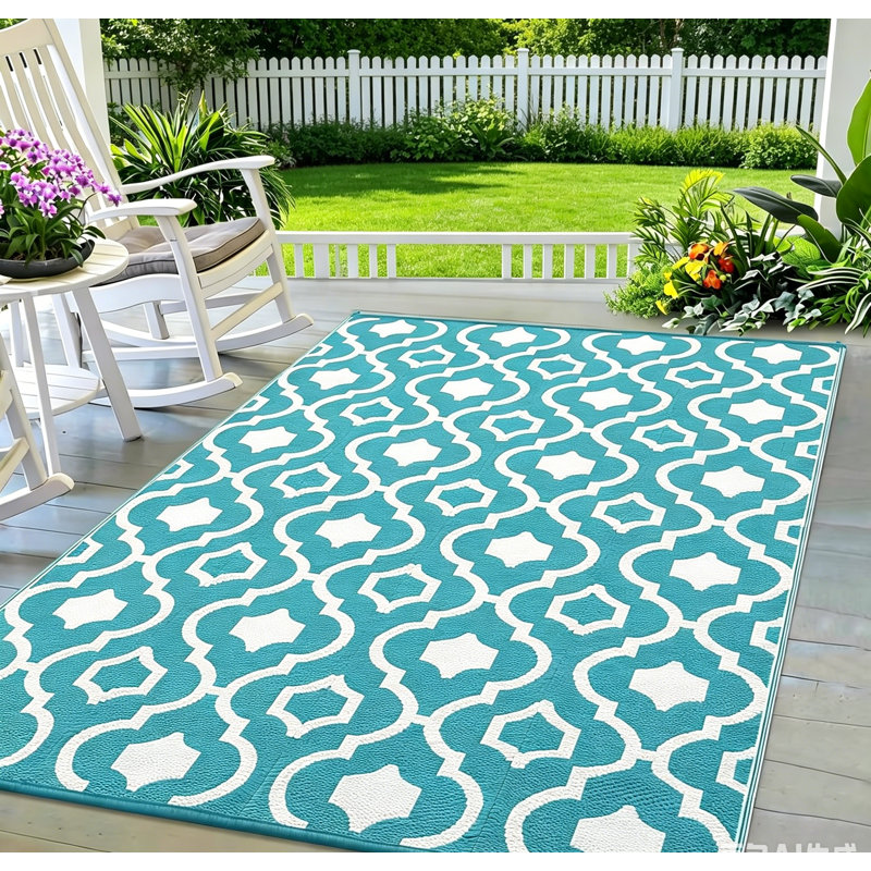 Reversible Outdoor Rug 8x10ft/6x9 ft/9x12ft, Waterproof 320GSM PP Patio Rug with Carry Bag & Stakes, Portable Plastic Camping Mat in