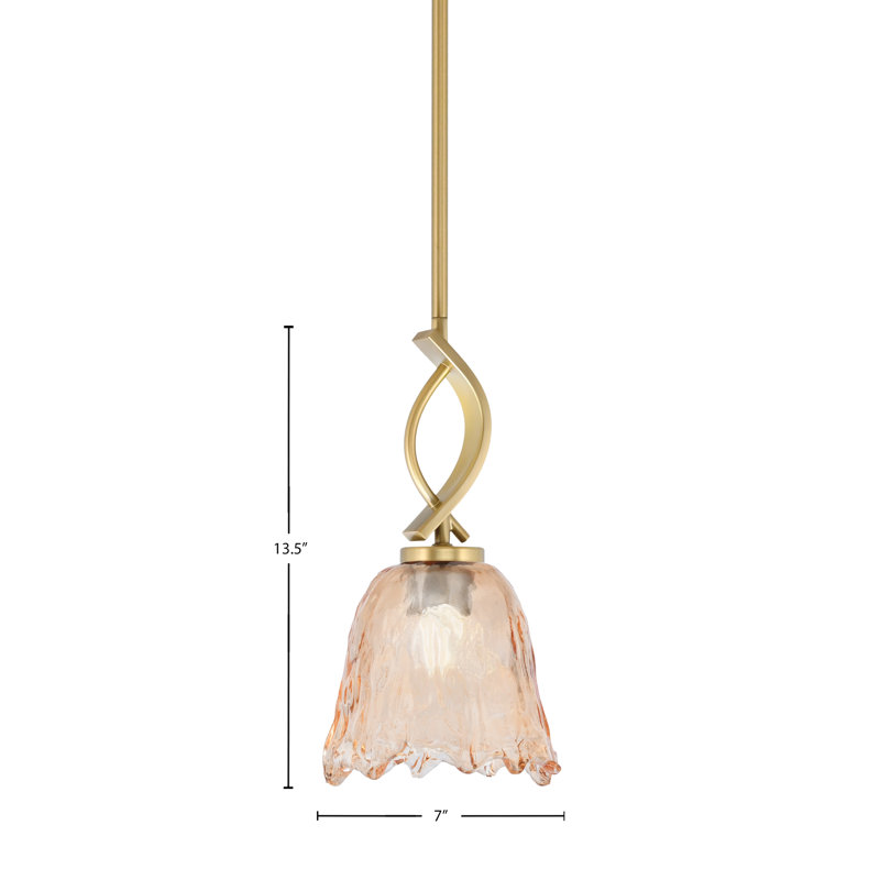 Mini suspension Waldes Stem Hung présentée ici en finition laiton New Age avec verre lave ambré de 18 cm, Ambre / laiton