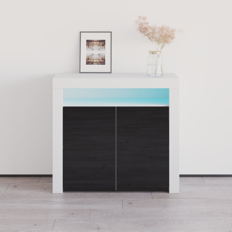 Commode décorative à 2 portes Tahmoor, Blanc / noir