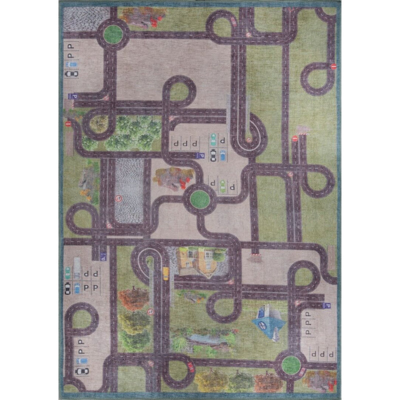 Tapis décoratif coloré tissé pour enfants avec voiture, Rectangle 5 pi x 7 pi 7 po