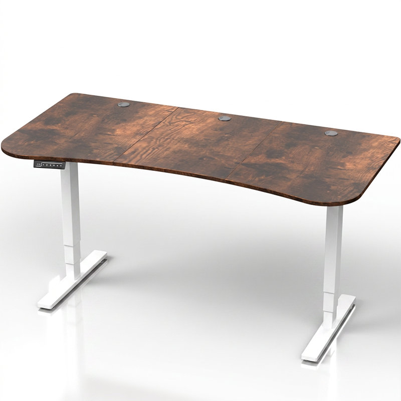 63" x 32" Electric Desk with Touch Screen Memory Controller, 2E1B Series, Vintage Brown/White
