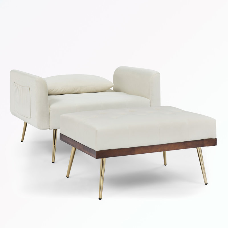Gottman Upholstered Accent Chair with Ottoman, Beige Velvet