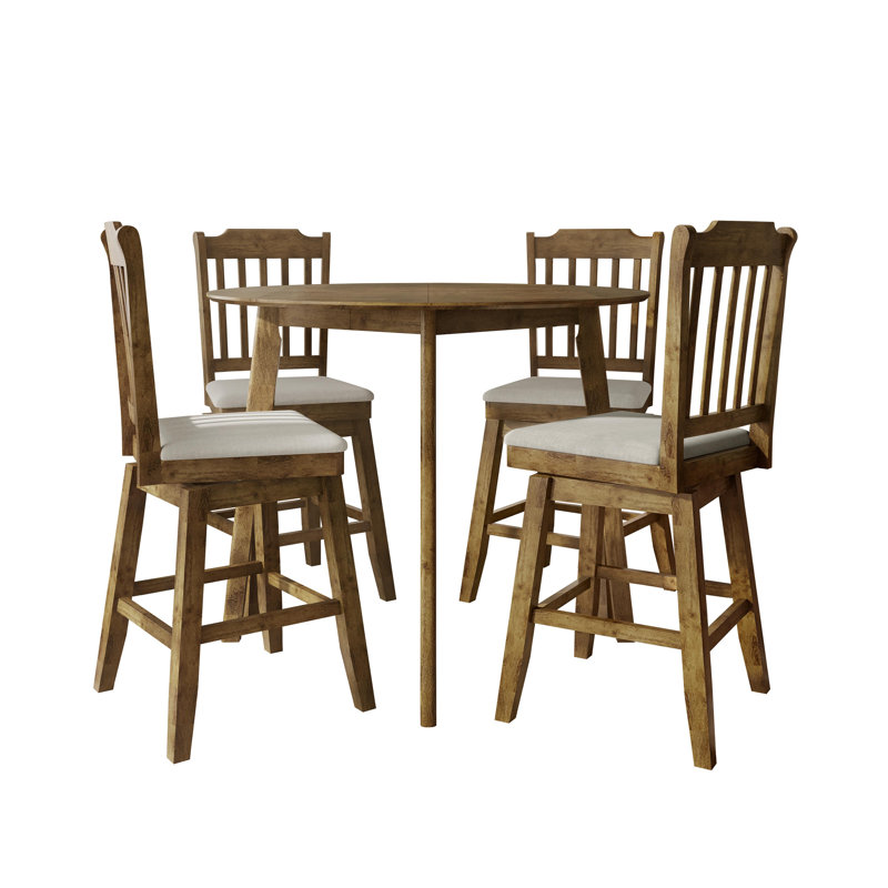 5-Piece Round Counter-Height Dining Set with Upholstered Swivel Chairs, Brown, Brown