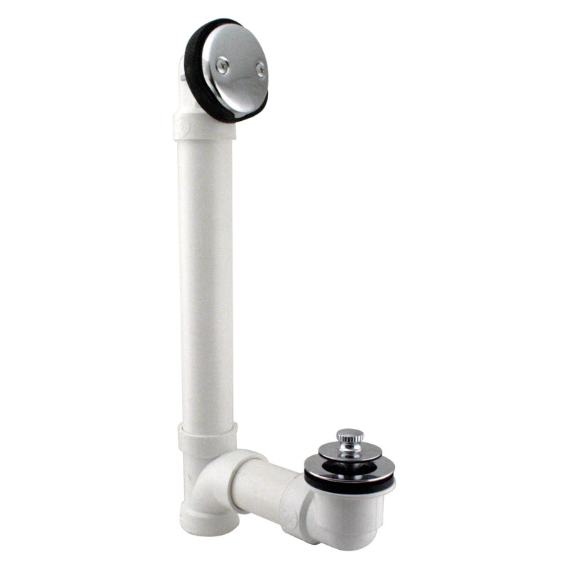 1-1/2" x 12" Sch. 40 PVC Pull-to-Open Bathtub Leg Drain Assembly with Two-Hole Overflow, Polished Chrome