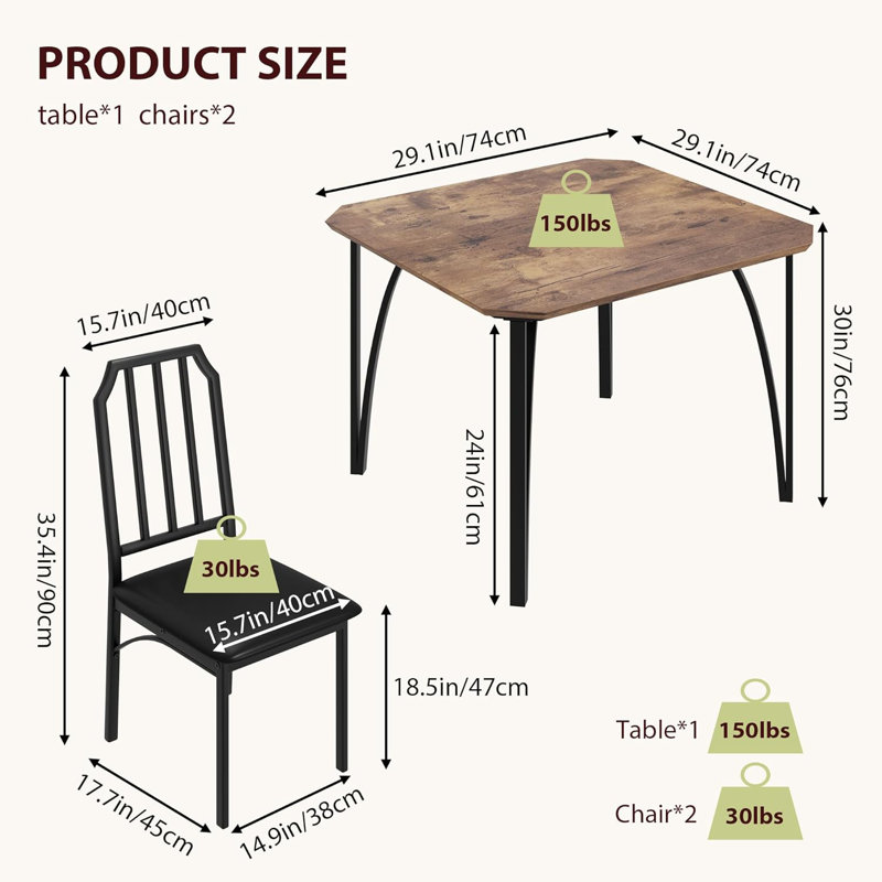 Morrigan 4 - Person Four Leg Dining Set, Brown, 3