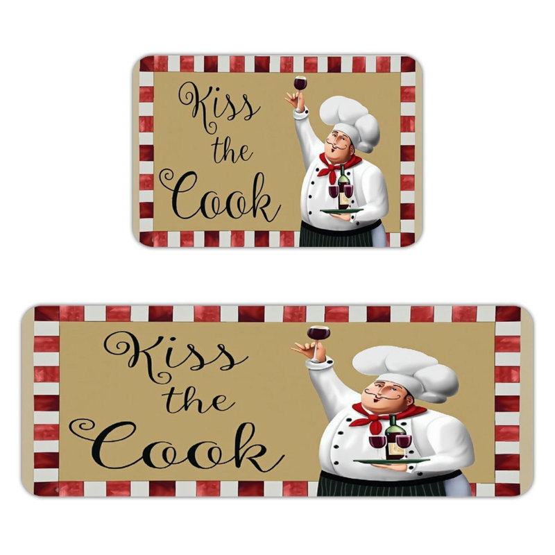 Ensemble de 2 tapis de cuisine beige et rouge