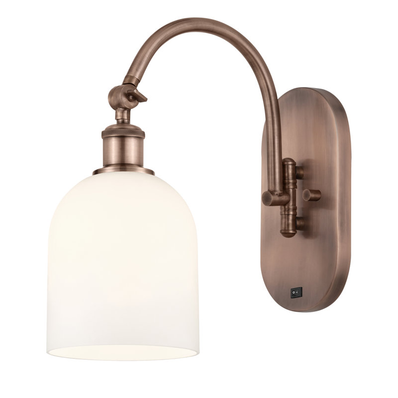 Odaniel Steel Armed Sconce, Gloss White, Antique Copper