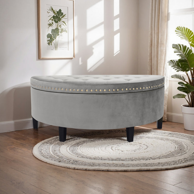 Banc de rangement rembourré Roxann, Gris clair