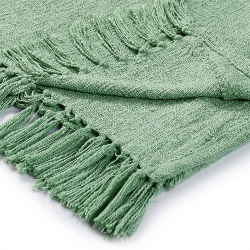 Jeté en coton tissé crème, Vert