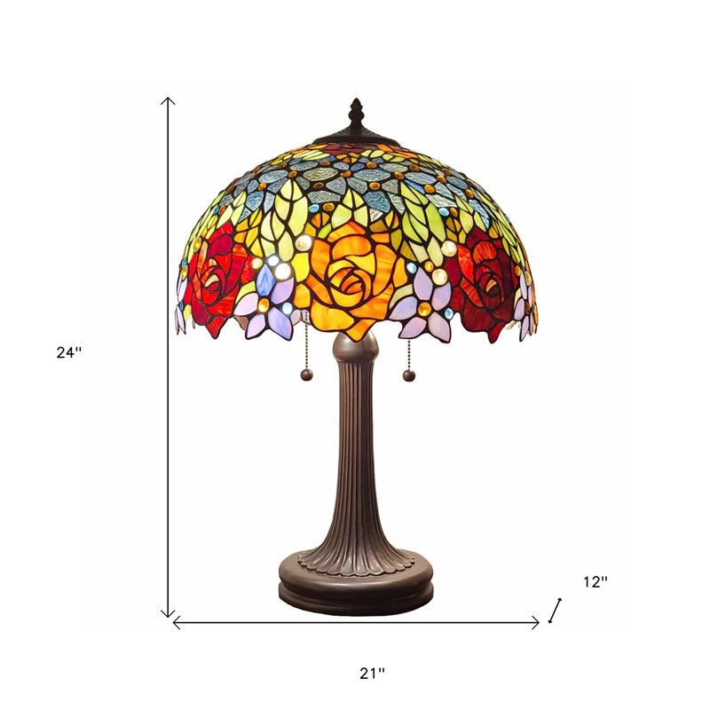 Lampe de table 24 po en métal brun foncé à deux lumières avec abat-jour orange