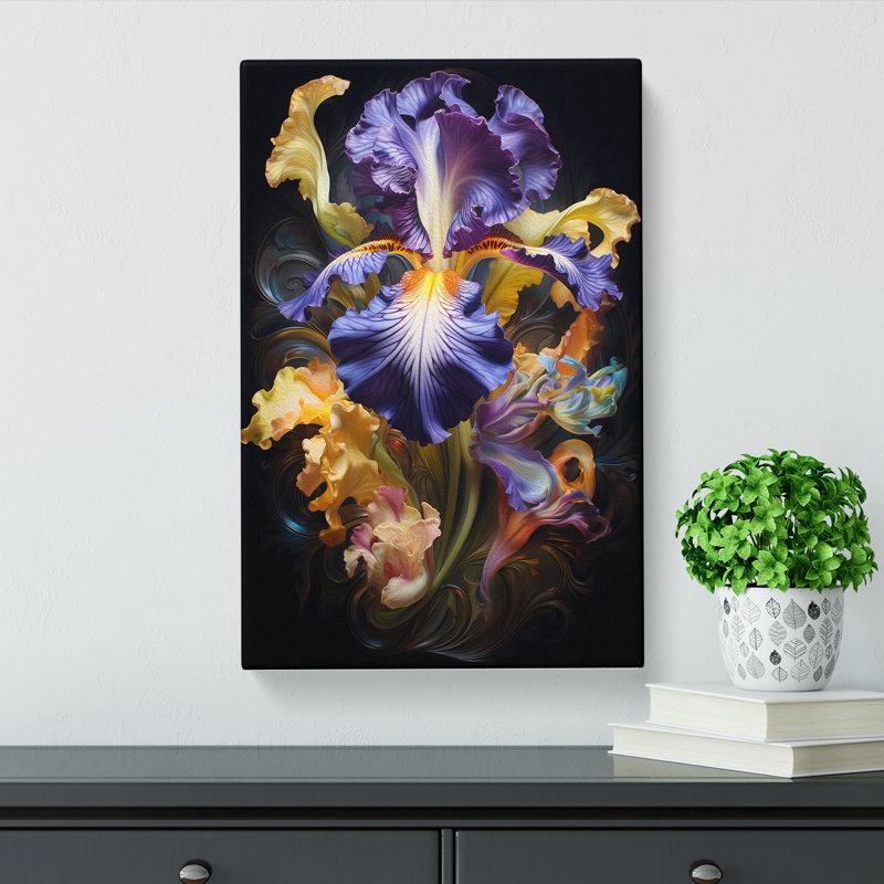 Iris Flower Baroque Art No.2 - Wrapped Canvas, 60cm H x 40cm W x 3cm D