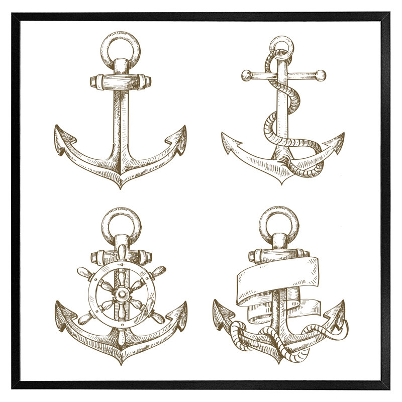 Knierim Drawn Anchors - Single Picture Frame Print, Black Framed, 41cm H x 41cm W x 4cm D
