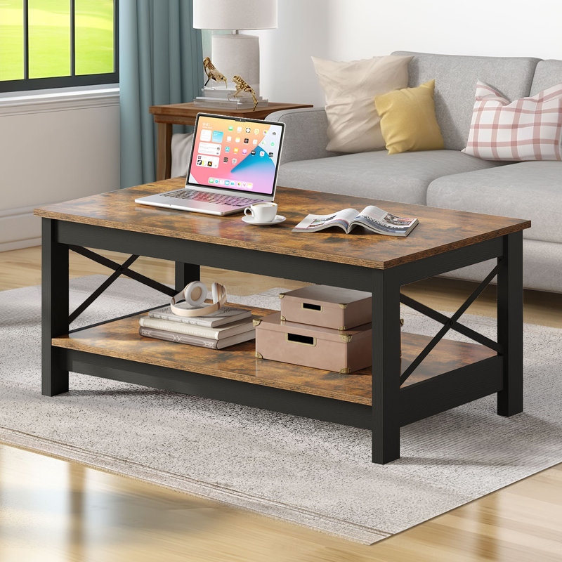 O'Kean 39" Rectangular Coffee Table with Storage For Living Room, Vintage Brown