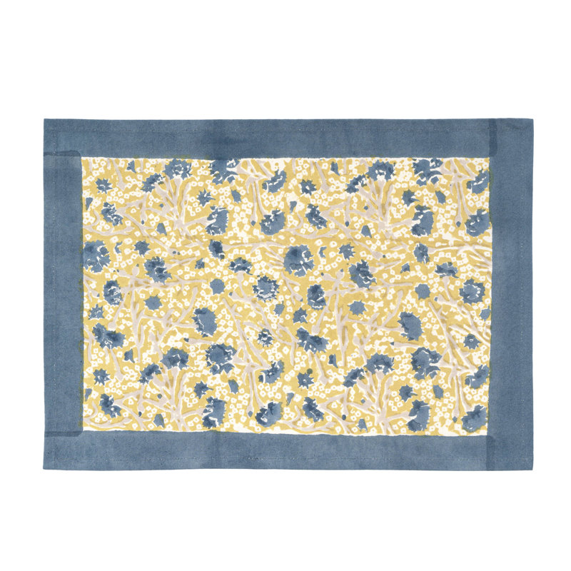 100% Cotton Floral Rectangle Placemat, Blue/Green
