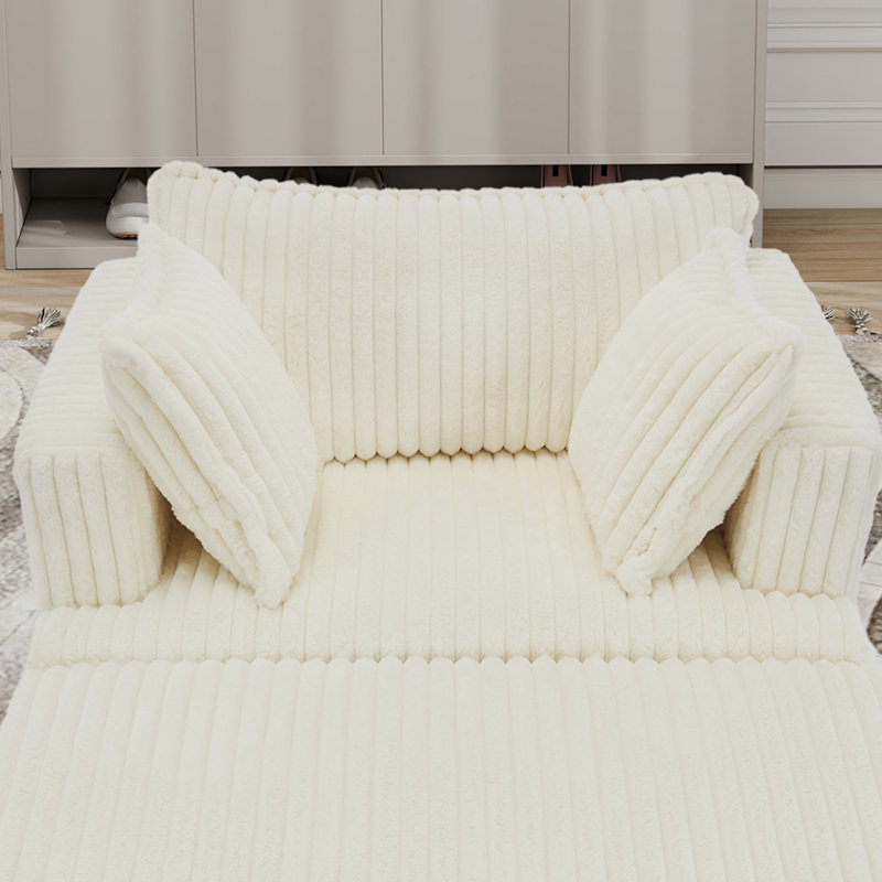  Chaise longue surdimensionnée en velours côtelé avec repose-pieds, Beige