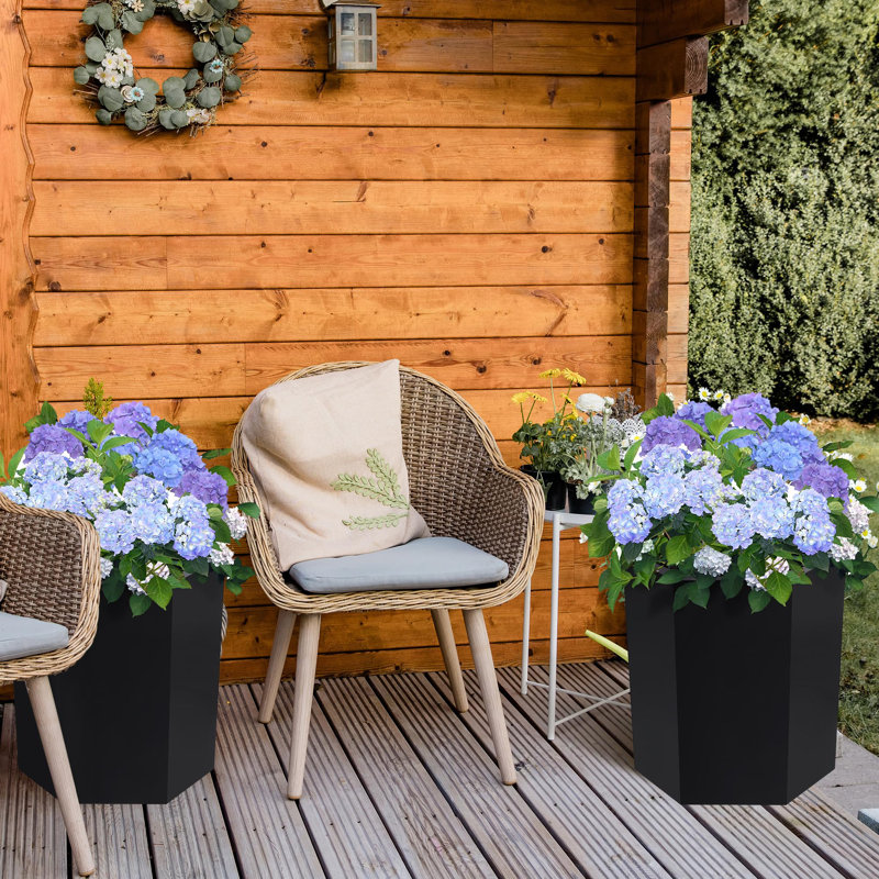 Ensemble de pots de 33 pieds de hauteur avec 2 pots de fleurs noirs avec indicateur de niveau d'eau et trous de drainage