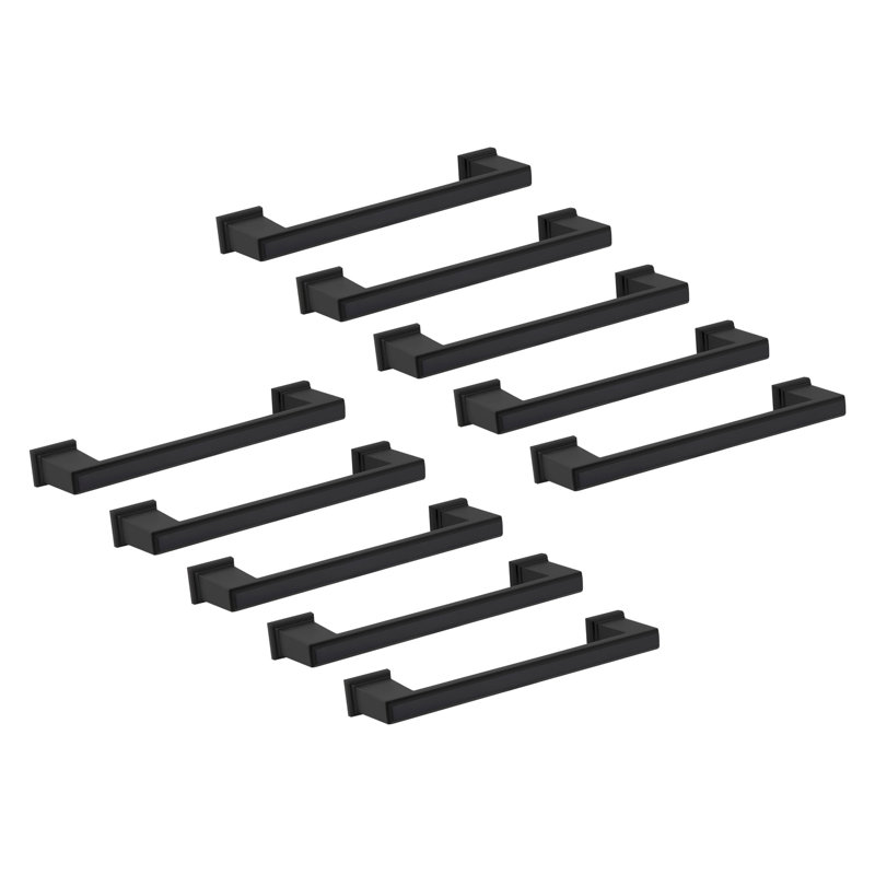 Matte Black Steel 5-Inch Bar Pulls with Mounting Hardware, Set of 10